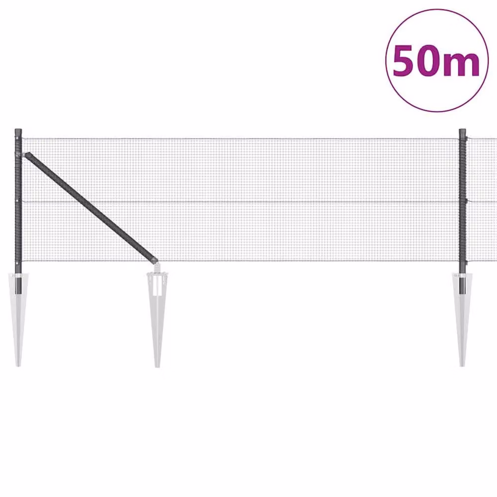 Berkfield Home Grey Steel Welded Wire Fence with 13 Spike Posts, W: 0.6 m, L: 50 m – 2