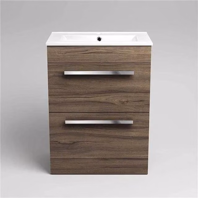 SPETLEK Modern Glossy Walnut Sink Unit with Brown Ceramic Basin