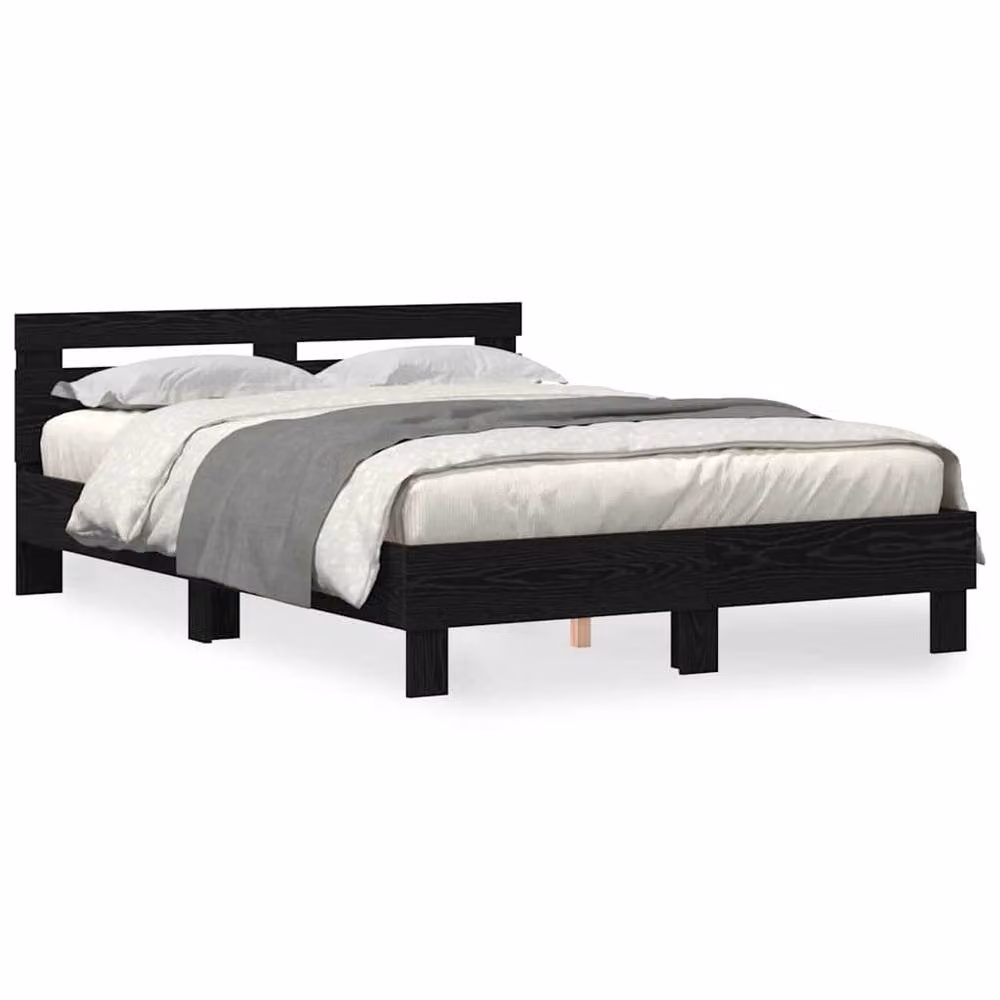 Berkfield Home Modern Black Solid Oak Bed Frame, Black, W/D/H: 150 x 200 x 70 cm – 5