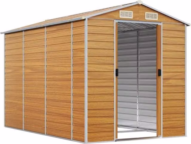 Berkfield Home Garden Shed in Light Brown Galvanised Steel, W/D/H: 191 x 300 x 198 cm