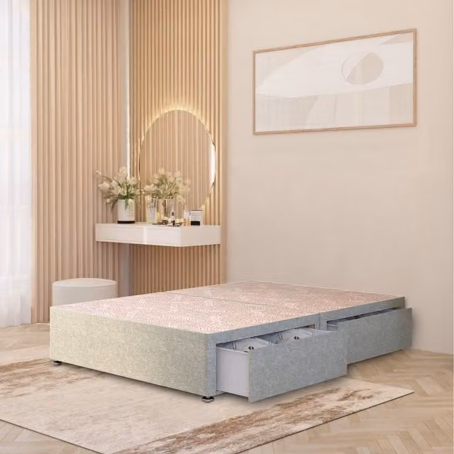 Somnior Beds Ltd Upholstered Linen Fabric Divan Bed Base with Drawers, Green, W/D: 140 x 200 cm