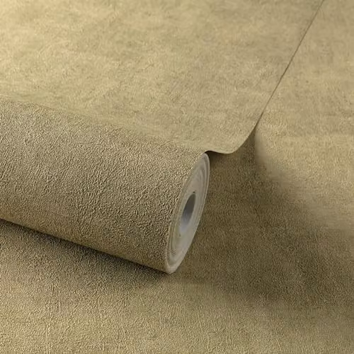 Grandeco Annabella Distressed Concrete Plaster Textured Vinyl Wallpaper in Yellow Green