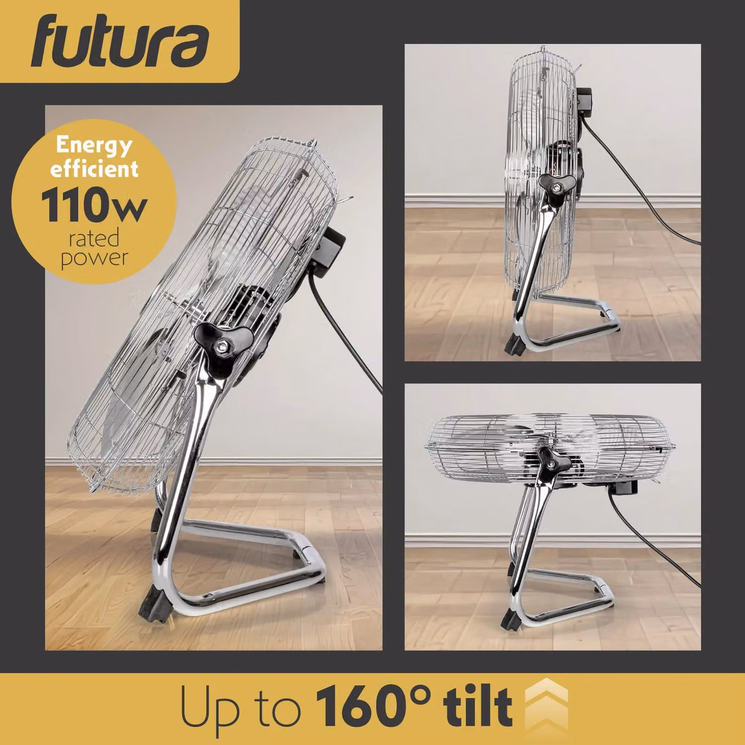 Futura Large 20 inch High Velocity Floor Fan in Silver with 3 Speeds and Oscillation – 5