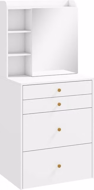 HOMCOM Dressing Table with Mirror and Mobile Storage Stool in White – 1