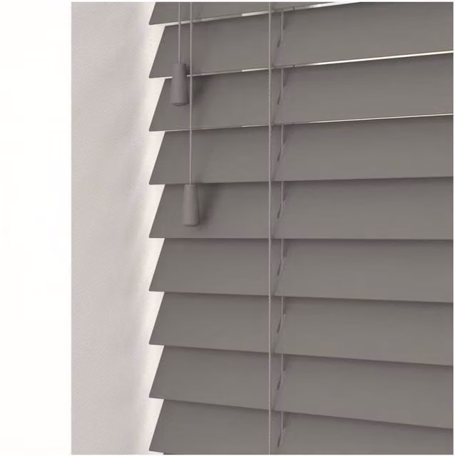 NewEdgeBlinds Smooth Finish Faux Wood Venetian Blinds with Strings in Smooth Grey, Drop: 120 cm