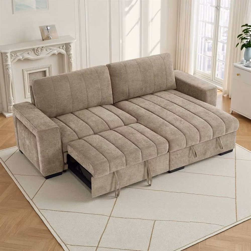 Furnishings For Less UK Frankie Beige Reversible Universal Corner Sofa Bed with Storage, USB Charging and Cupholders – 2