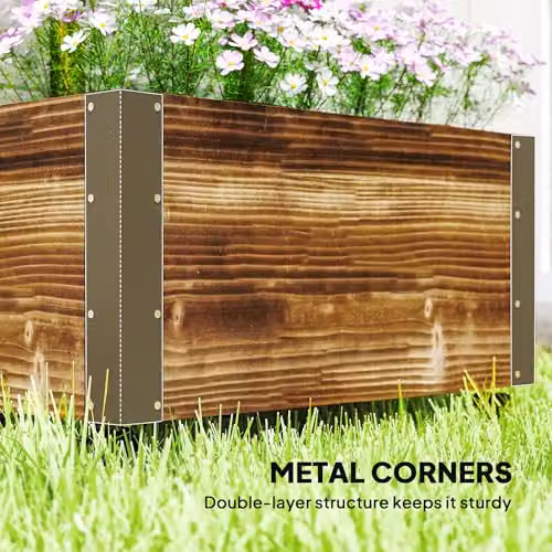 Outsunny Brown Wooden Raised Garden Bed with Trellis and Wheels, W/D/H: 147 x 65 x 31 cm – 3