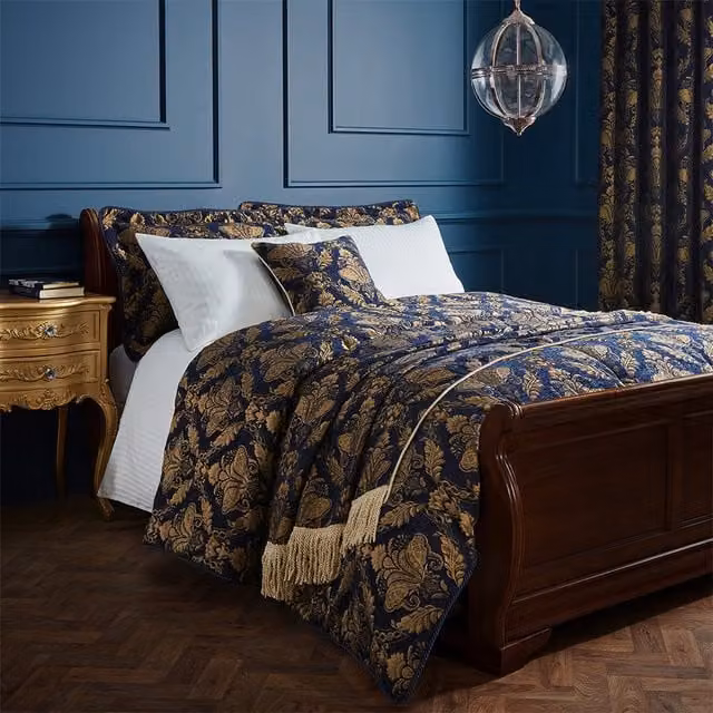Paoletti Shiraz Navy and Gold Jacquard Chenille Bedspread