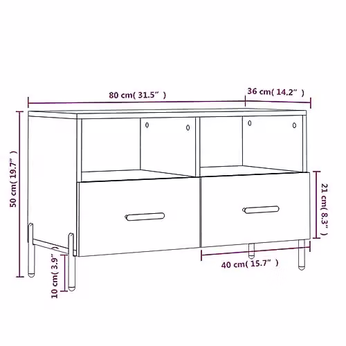 vidaXL Modern Black TV Cabinet in MDF and Metal, W/D/H: 80 x 36 x 50 cm – 3