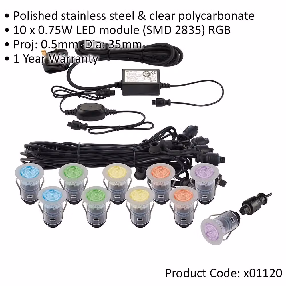 Loops RGB Smart Recessed Decking Guide Light Kit, 10 x 0.75W LED Modules, Silver and Transparent, IP67 Waterproof – 2