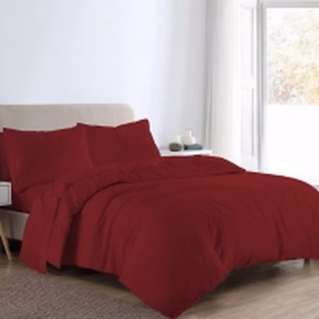 Homes-Linen Red Plain Reversible Flannelette Duvet Cover and Pillowcase Set – 1
