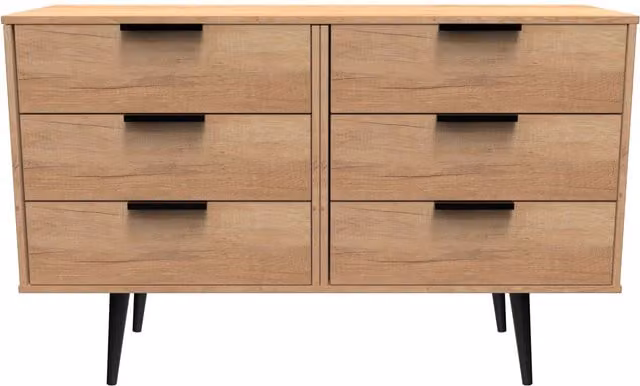 Ready Assembled 2 U Fuji 6 Drawer Wide Chest in Natural Wood Finish – 1
