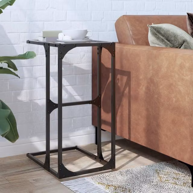 Berkfield Home Industrial Side Table with Transparent Glass and Brown Steel, W/D/H: 40 x 30 x 61.5 cm