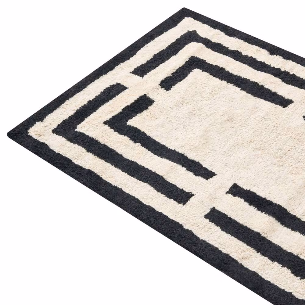 Wyld and Coco Cotton Bath Mat in Beige and Black Geometric Design, W: 60 cm x L: 90 cm – 3