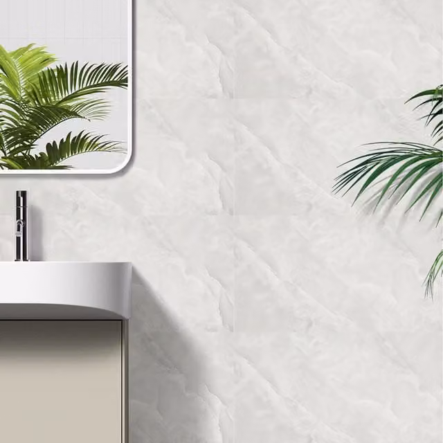 Komore 10-Piece White Abstract Modern Marble Wall Stickers, Waterproof and Fire-Resistant Self-Adhesive Rectangular Decals