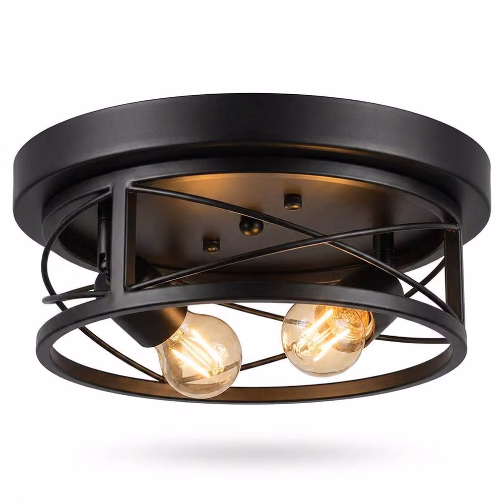Emitto Industrial Metal Cage Ceiling Light, Black, E27, 90 Degree Adjustable – 2