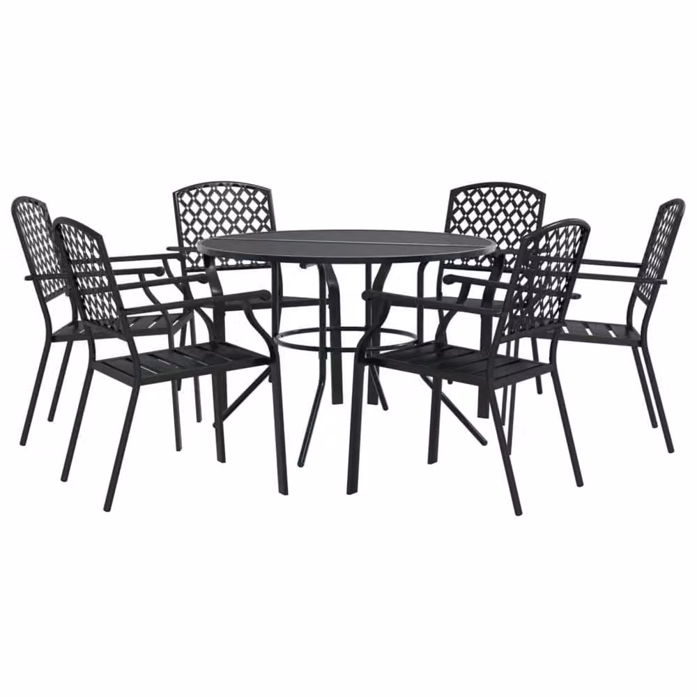 Berkfield Home 7 Piece Stackable Garden Chair Set in Anthracite Powder-coated Steel – 2