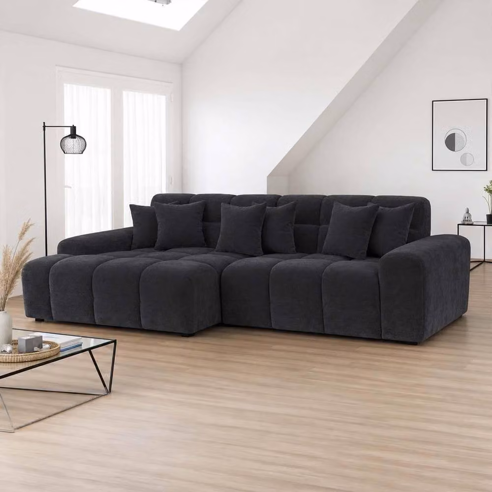 Furnishings For Less UK Jenson Black Left Hand Facing Plush Velvet Corner Sofa with Chaise and Scatter Cushions – 2