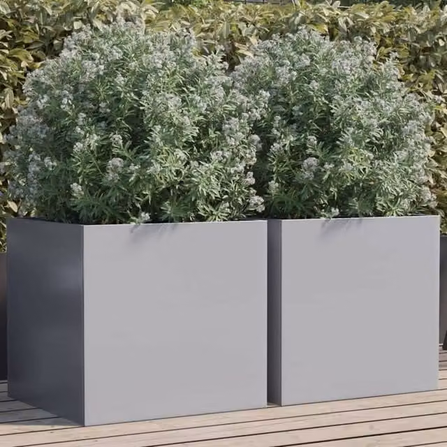Berkfield Home Galvanised Steel Ornamental Garden Planter Tubs, 2 Pack, Silver/Grey, W: 49 cm, D: 47 cm, H: 46 cm – 1