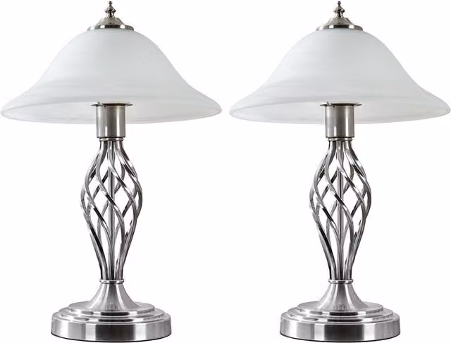 ValueLights Memphis Glass Shade Twist Table Lamps, Set of 2, Chrome
