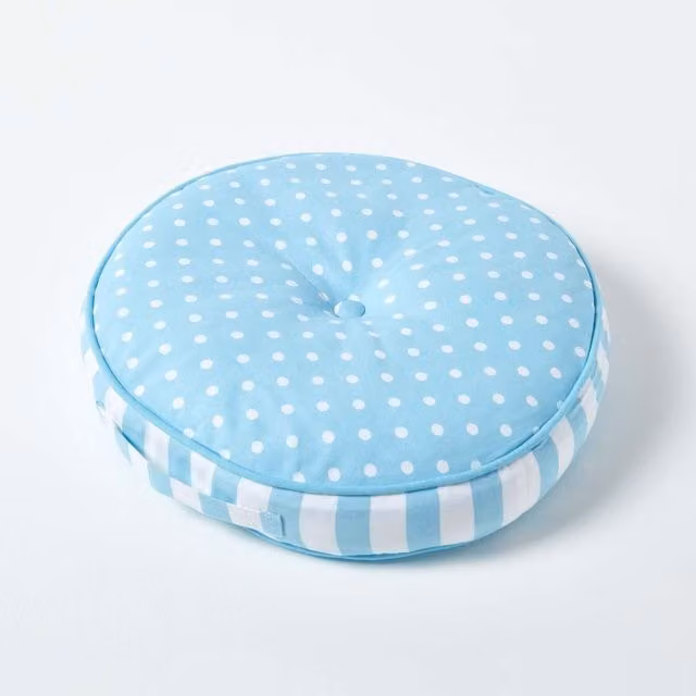 Homescapes Round Childrens Floor Cushion in Blue, White, Grey and Pink