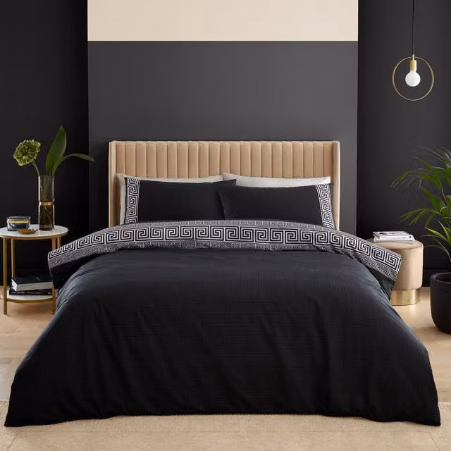 Catherine Lansfield Artemis Art Deco Reversible Duvet Cover Bedding Set in Black and Grey