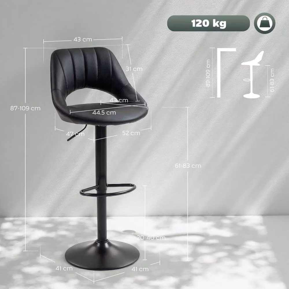 Wyld Haus Nadi Set of 2 Black Faux Leather Bar Stools with Padded Swivel Seats – 4