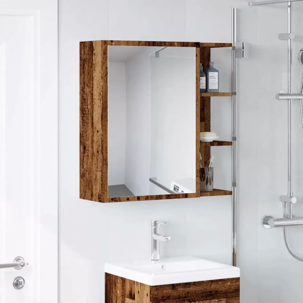 Berkfield Home Rustic Old Wood Bathroom Mirror Cabinet, Brown, W/D/H: 62.5 x 20.5 x 64 cm – 2