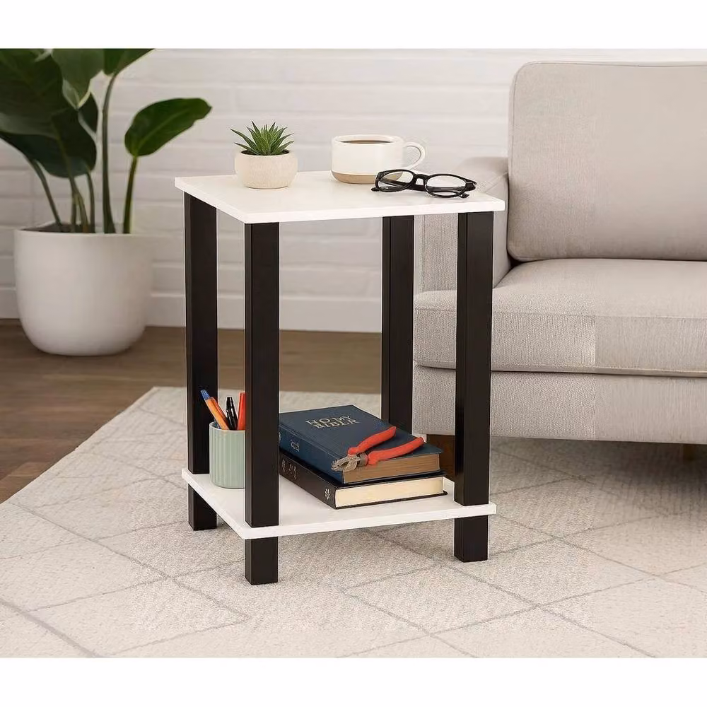EONLION White 2 Tier Side Table with Shelf – 4