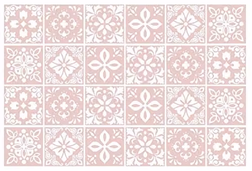 WALPLUS Sevilla Light Pink Spanish Tile Stickers, 24 Pack Waterproof Self Adhesive Geometric Wall Decals, W/D/H: 15 x 15 x 0.54 cm