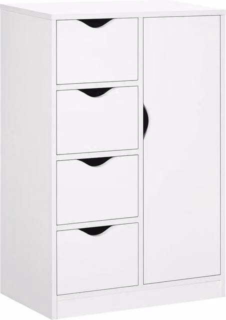 Nordara Modern White Matt Freestanding Bathroom Cabinet with 4 Drawers and Door Cupboard W/D/H: 83 x 54 x 29 cm