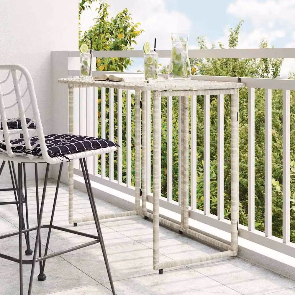 Berkfield Home Folding Garden Table in Light Grey Poly Rattan, W/D/H: 90 x 51 x 75 cm – 2