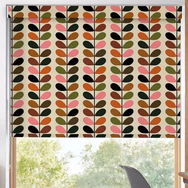 Orla Kiely Multi Stem Made to Measure Blackout Roller Blind in Pink, Red and Multicolour Floral Design