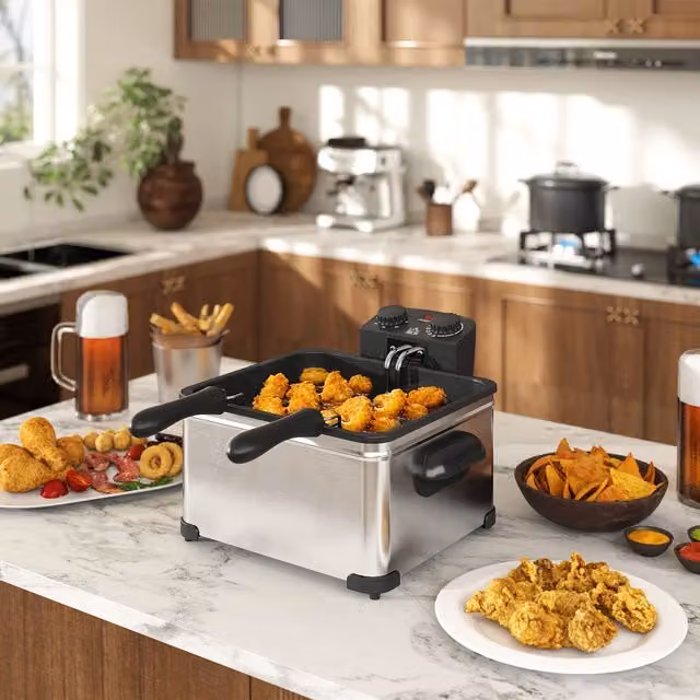 HOMCOM 5L Deep Fryer with Removable Oil Basket, Viewing Window and Overheat Protection, 2000W, Silver