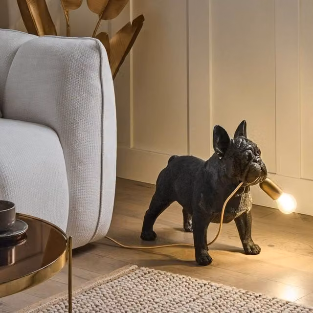 Wyld and Coco Black Polyresin Dog Table Lamp with LED Light