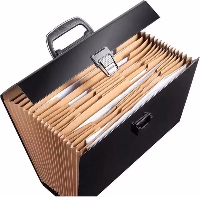 FLAVORA Black 19 Pocket Expanding A4 Document Box File Organiser with Handles