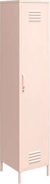 Mission District Single Metal Locker Storage Cabinet in Pink with Internal Shelves and Lock