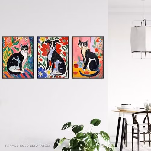 Artery8 Set of 3 Matisse Style Abstract Animal Wall Art Prints, Multicolour Paper Posters, W/H: 30.48 x 40.64 cm – 3