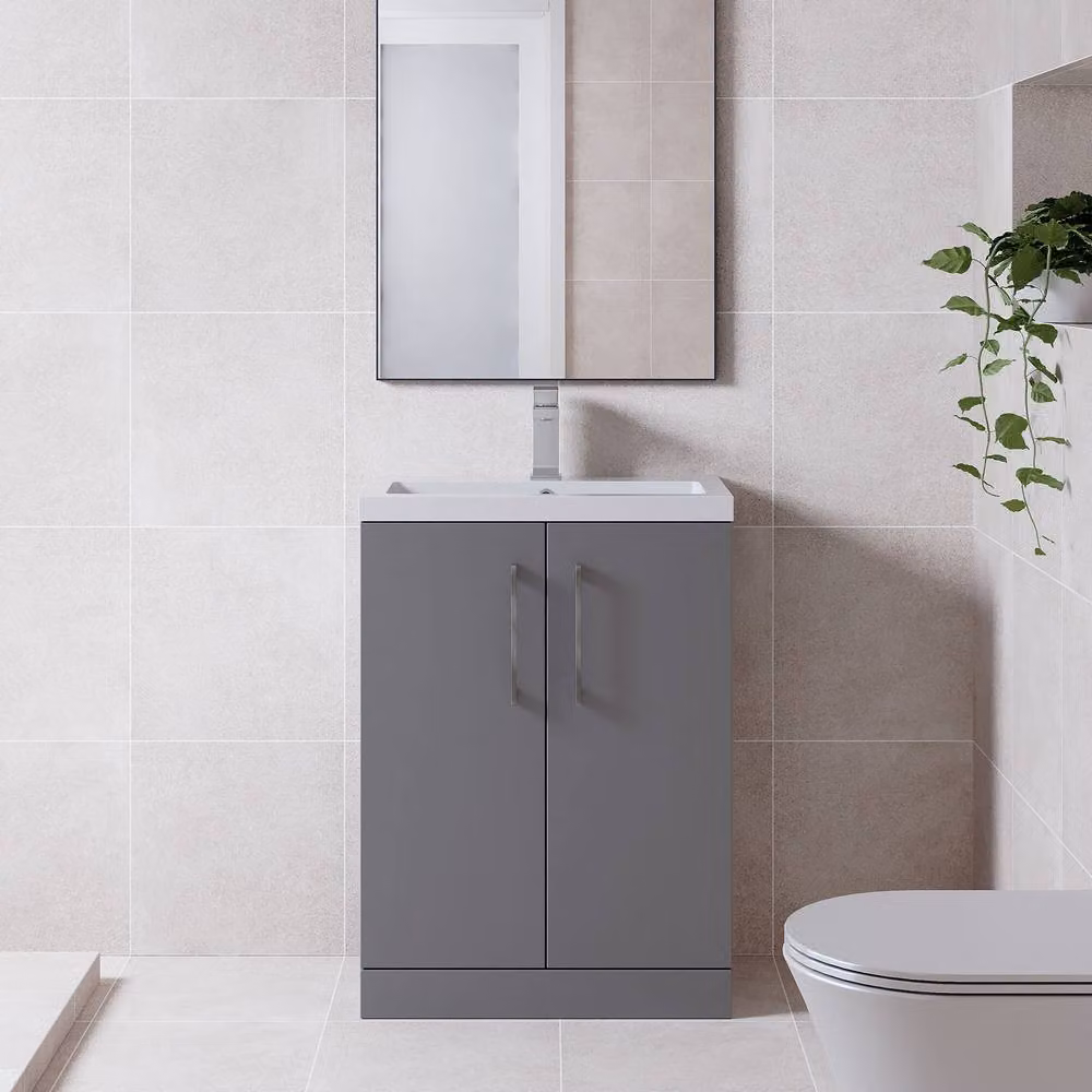 Balterley Modern Freestanding Bathroom Vanity Unit in Matt Satin Grey, Width: 60 cm – 2