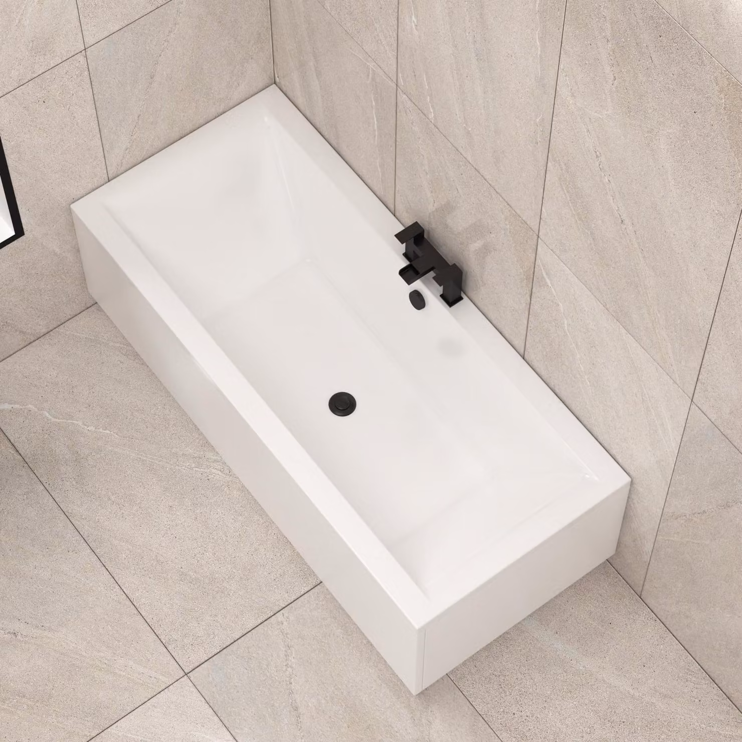 Amaze White Acrylic Square Double Ended Bath W/D/H: 180 x 80 x 60 cm