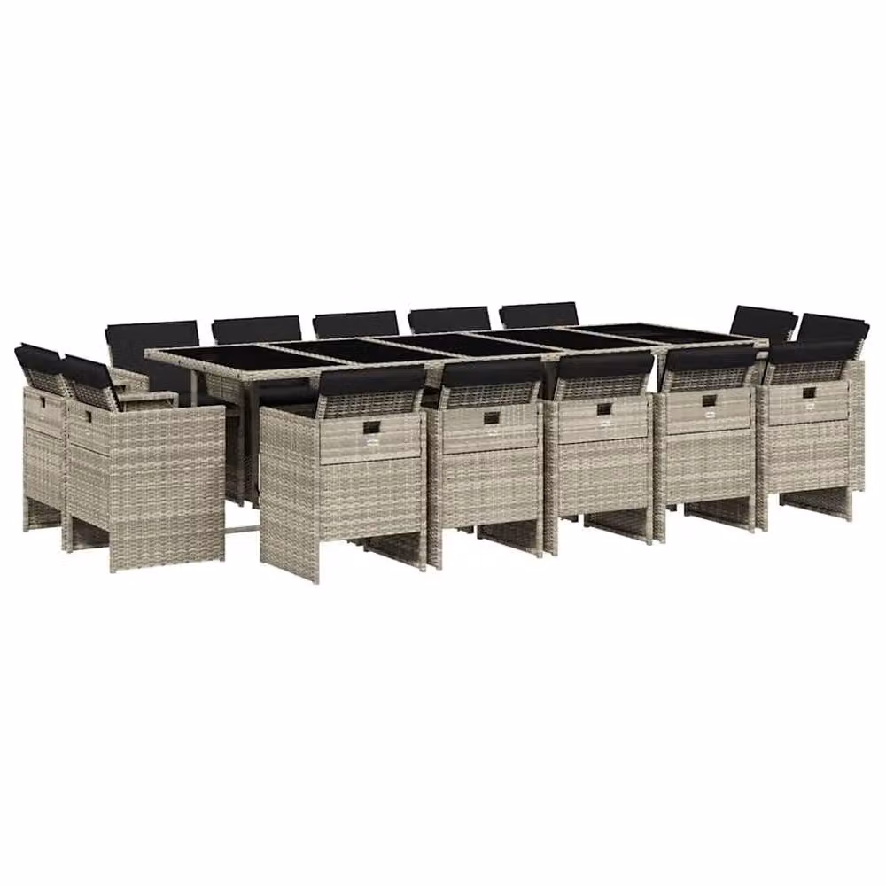 Berkfield Home 15 Piece Grey Poly Rattan Garden Dining Set with Cushions and Glass Tabletop – 2