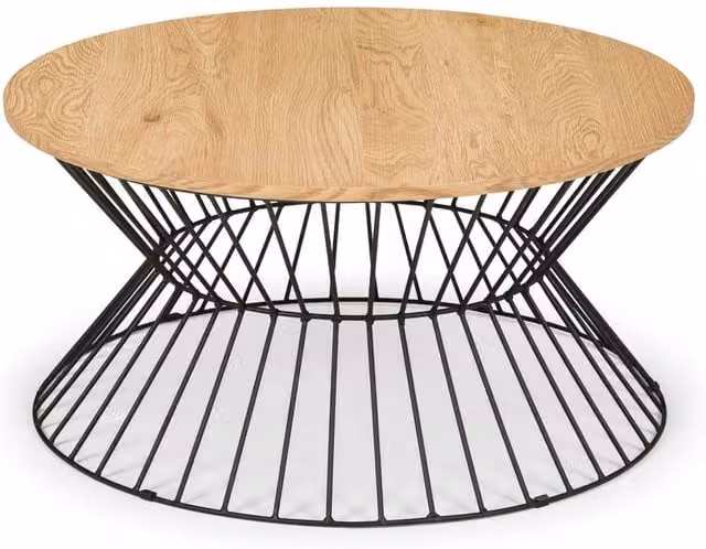 Cheshire Carloway Round Wire Coffee Table in Euro Oak and Black with Beige Finish