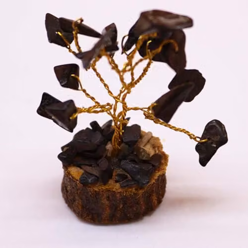 Thunder Tribes Mini Black Agate Crystal Energy Tree with Wood Base (15 Stones) – 2