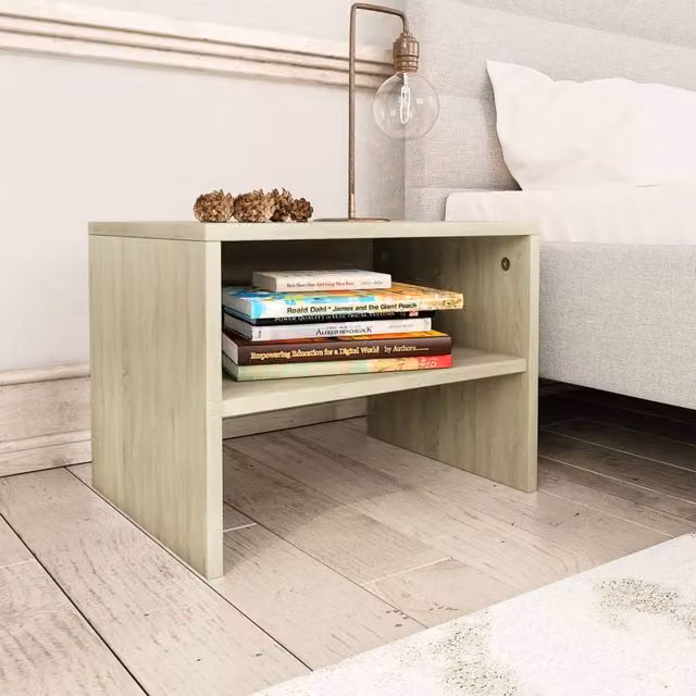 Berkfield Home Set of 2 Bedside Cabinets in Sonoma Oak and Light Tan, W/D/H: 40 x 30 x 30 cm