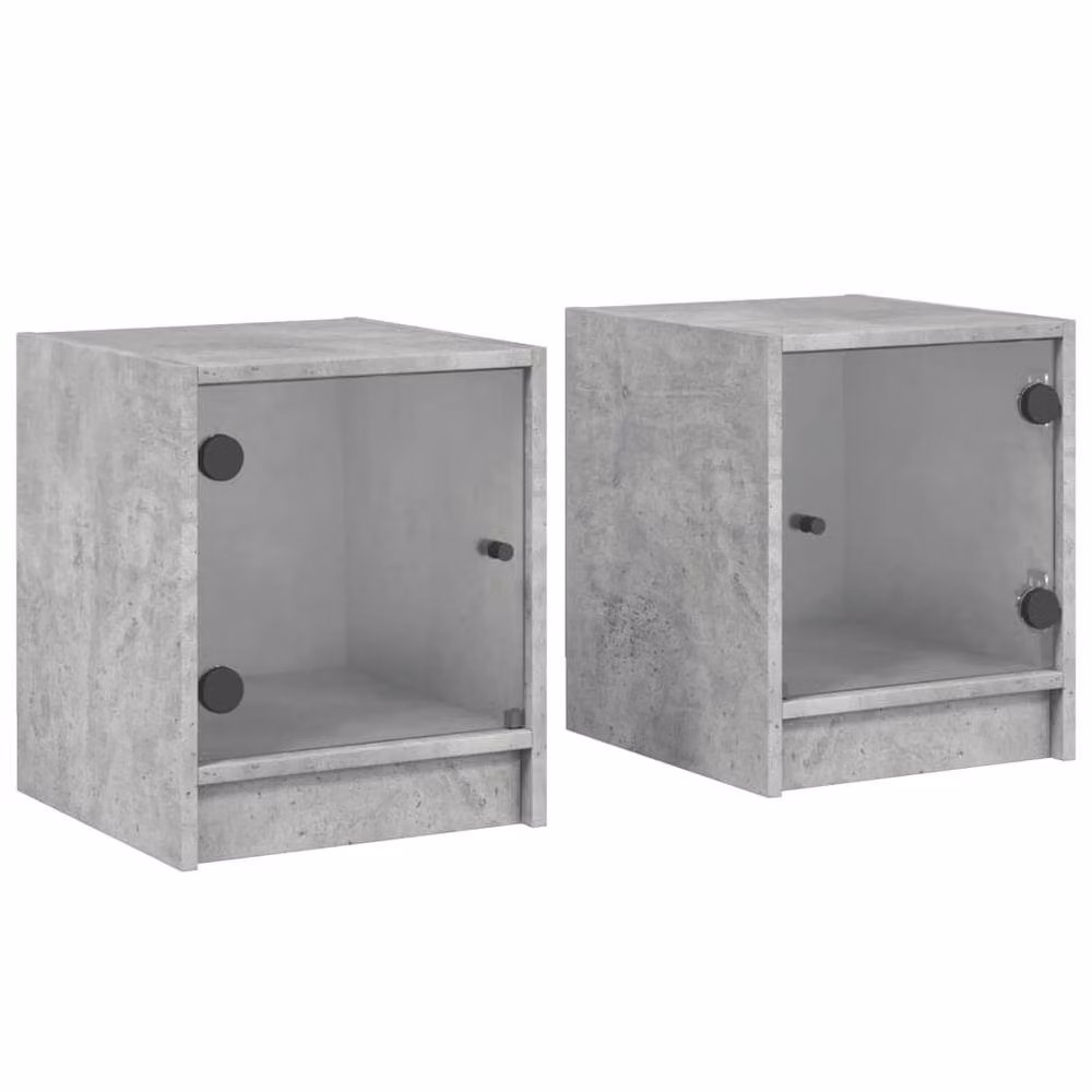 Berkfield Home Elegant Bedside Cabinets with Glass Doors, 2 Pieces, Concrete Grey, W/D/H: 35 x 37 x 42 cm – 2