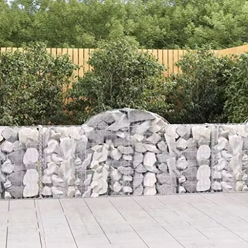 vidaXL 14-Piece Arched Gabion Baskets in Silver Galvanised Steel, W/D/H: 200 x 30 x 80/100 cm – 2