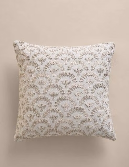 M&S Pure Cotton Fan Jacquard Cushion in Natural Mix Beige and Multicolour