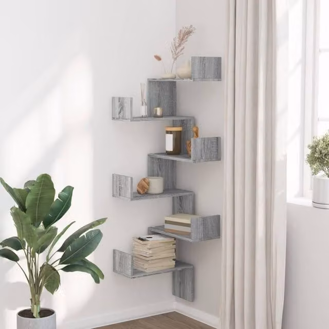Berkfield Home Grey Sonoma Wall Corner Shelf, W/D/H: 45 x 45 x 147 cm – 1