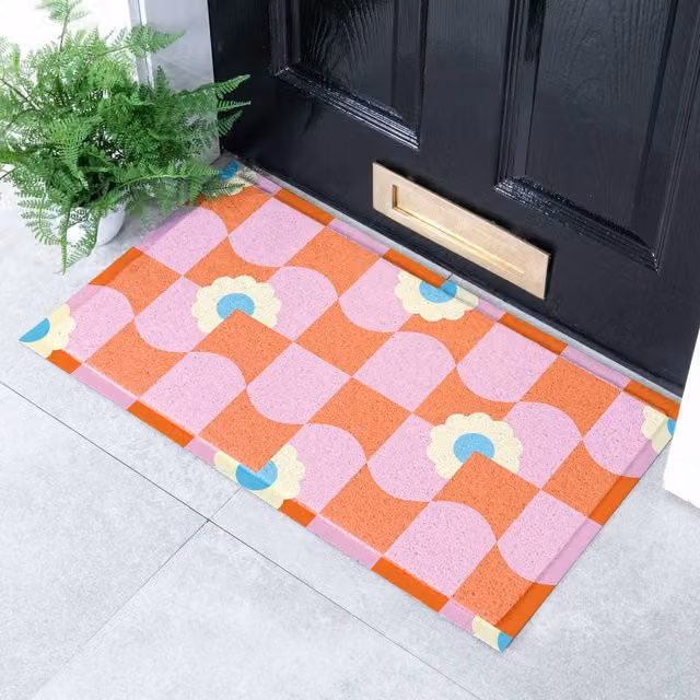 Artsy Mats Elizabeth Olwen Floral Wave Pattern Indoor/Outdoor Doormat, Pink, W/D/H: 70 x 40 cm