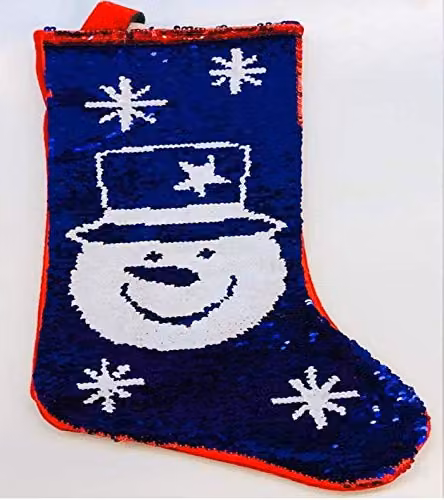 Shatchi Snowman and Santa Sequin Christmas Stocking Sack in Red, White and Blue – 2